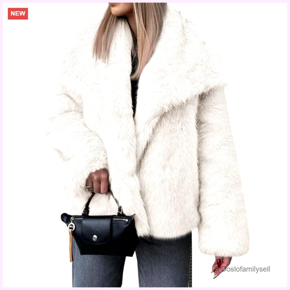 Faux Fur Coat Oversized Lapel Jacket Winter Warm Fuzzy Outerwear
